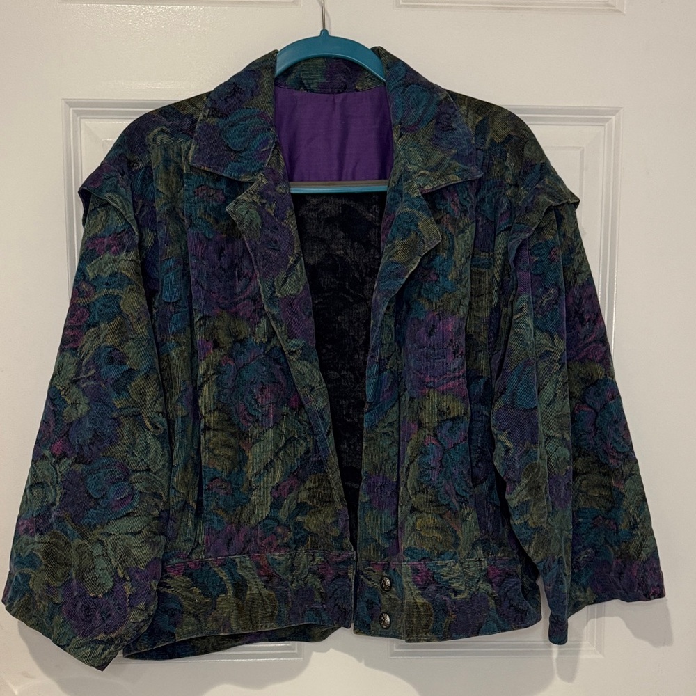 Handmade Dark Whimsy Goth Floral Patterned Corduroy Women's Jacket